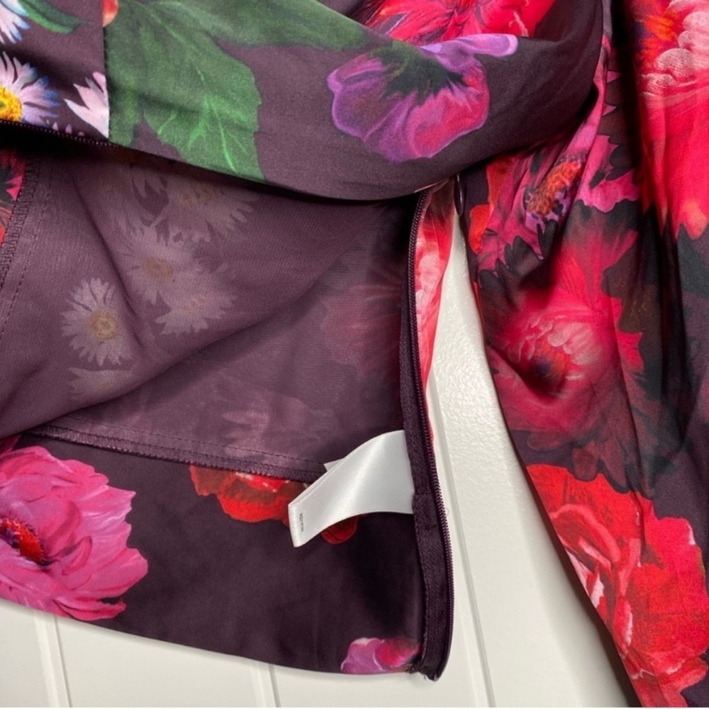 Express Floral One Shoulder Blouse Small Pink Purple Moody Botanical Dramatic - Picture 10 of 12